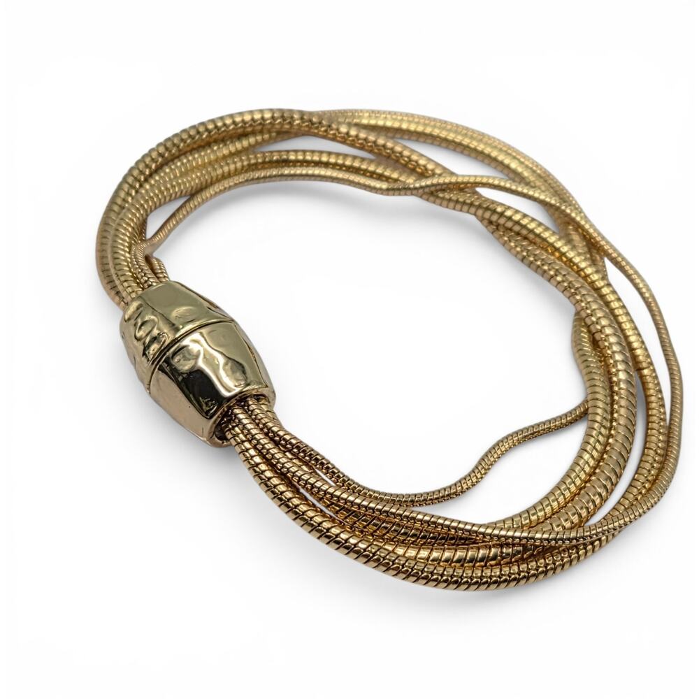 Vintage Gold Tone Multi Strand Snake Chain Bracelet Magnetic Clasp 8 In